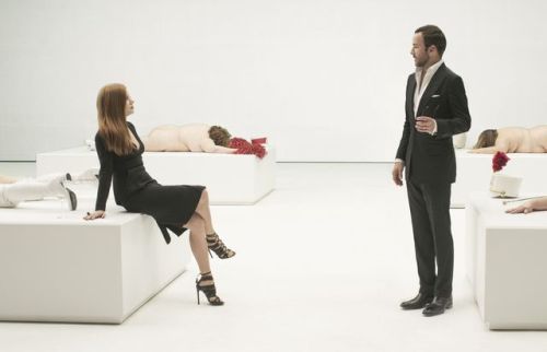 Tom Ford with Amy Adams, Jake Gyllenhaal and Michael Shannon while filming Nocturnal Animals (