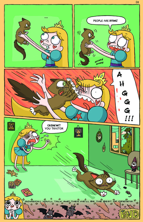 daronnefcy:  Two more early Star comics from 2010, when Star was a delusional grade school girl.  When I was a Sailor Moon obsessed kid I always tried to get animals to talk to me, so the first one is based on that.  