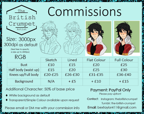 2019 commissions are open!Pay Pal only, please check my commissions page in my bio for the full term