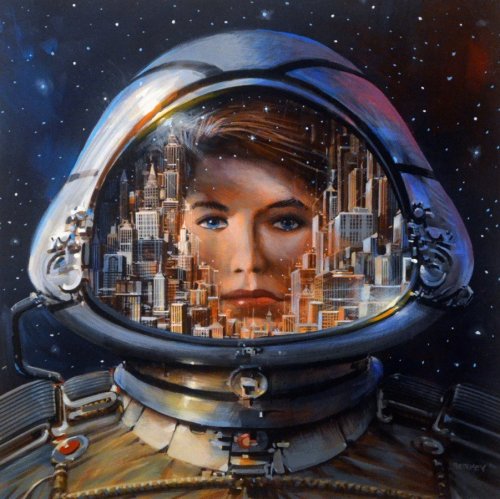 70sscifiart:  Today’s Space Helmet Reflection