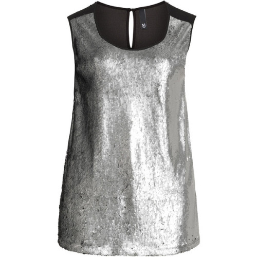 Manon Baptiste Silver / Black Plus Size Sleeveless sequin top ❤ liked on Polyvore (see more plus siz