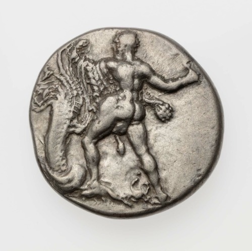 aeschylated:Stater of Phaistos with Herakles battling HydraGreekClassical Periodabout 380–340 BCEMus