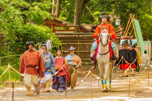 Various pictures of the participants of the annual “Yabusame Matsuri” at Shimogamo jinja in Kyoto Ci