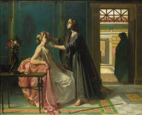 oldpaintings:Nydia, the Blind Girl of Pompeii by Eleuterio Pagliano (Italian, 1826–1903)