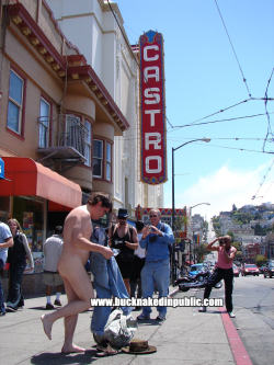 mitchhightower:  The good old days before the bogus San Francisco nudity ban!  This shot features BNIP BUD Marc stripping down outside of the iconic Castro Theater on a busy Saturday afternoon. 