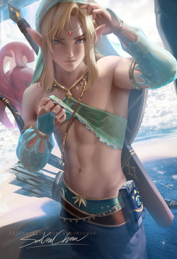 sakimichan:  GerudoLink from Botw &lt;3 ^_~ Enjoyed painting this pretty guy~Masked and unmasked. nudie,PSD+3-4k HD jpg,steps, etc&gt;https://www.patreon.com/posts/15067098   