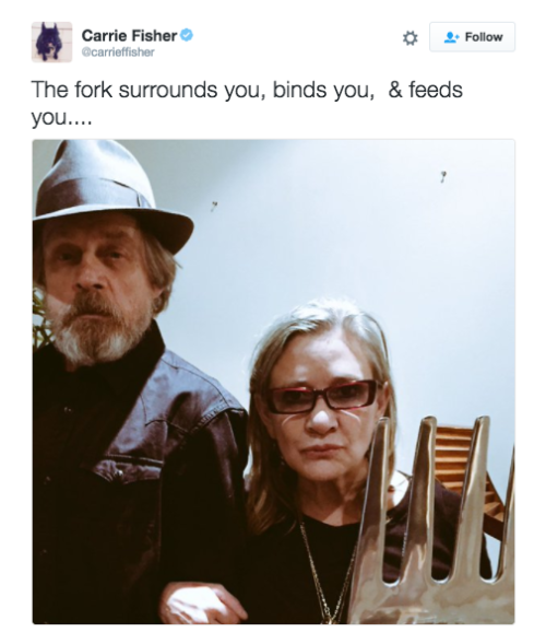 refinery29: One more time for the people in the back: Carrie Fisher’s tweets were freaking ART Perhaps her most accessible medium was Twitter. Her tweets were everything we aspire to. Authentic, unfiltered, and without a solitary fuck to give. READ