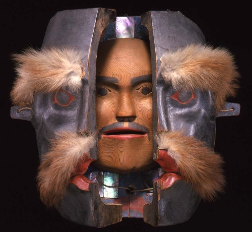 centuriespast:  unknown Kwakwaka’wakw artist (Kwakwaka’wakw), Transformation Mask, late 19th century, red cedar, fur, leather, paint, abalone shell, and string Portland Art Museum 