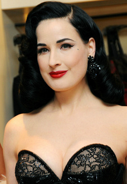 diva-von-teese:  Dita Von Teese in Zac Posen and Von Follies bustierLingerie Collection Launch at Bloomingdale’s 59th Street Store in New York City on March 20, 2014. 