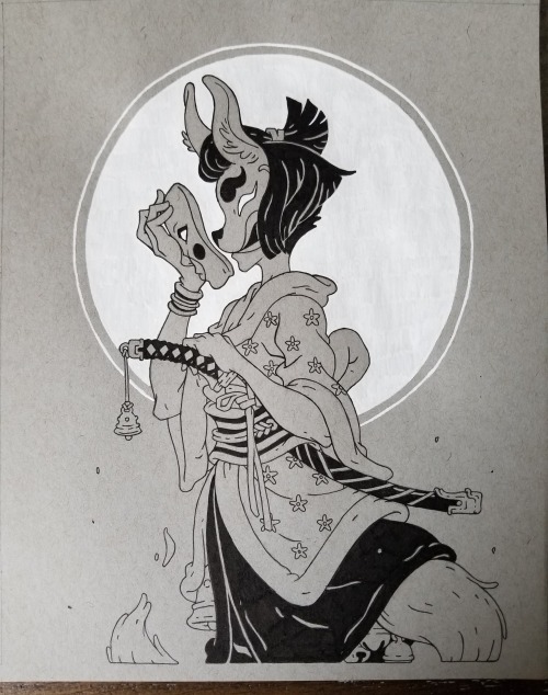 The fox goddess I did for ABV Gallery’s Drink & Doodle 78 last night. The auction is still