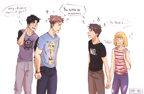 demdoodles:  college AU where Jean and Eren meet at orientation and immediately get on each other’s nerves fast-forward to moving day where lo and behold, they end up being dorm neighbors also embarrassed boyfriends edit: oh and for the record I have