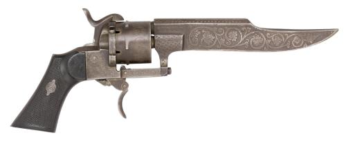 art-of-swords:120 Bore Belgian Pin-Fire Six-Shot Double-Action Knife-RevolverDated: circa 1865-70Pla