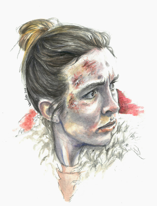 Villanelle, incredulous. Water colors, reference used - really loved the expression on her face, and