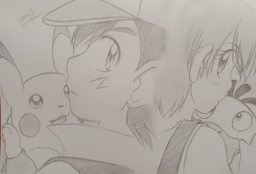 miyasdoodlyblog:2021|02|03#Pokeshipping #AaMl #satokasu #Doodle #pokeani #Ash #Misty #Pikachu #Psydu