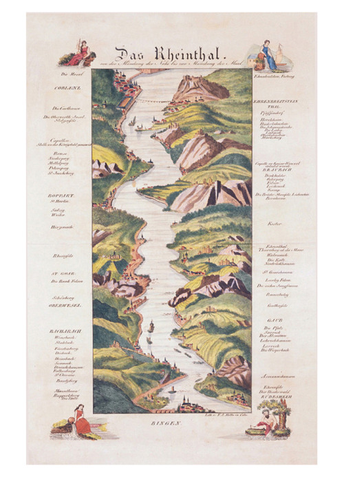 Elisabeth von Adlerflycht, Illustration for the map of the Rhine Valley, 1822. Hand-colored Lithogra