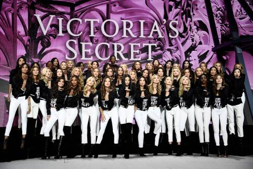 The Victoria&rsquo;s Secret models pose during a photocall at the Grand Palais in Paris ahead of