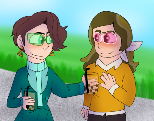 My part of an art trade with @plasmacandle! I drew their OCs Catarina and Mary Anne MeyerCat got her