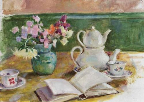 Tea Table , Tea Time  -   Eero Järnefelt , 1937.Finnish, 1863-1937Oil on canvas, 44 x 62 cm.
