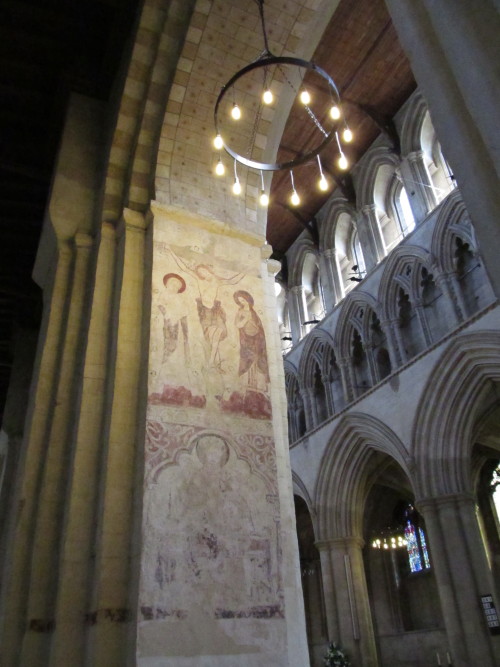 St Albans Cathedral (St Albans Abbey), with details of Medieval wall paintings (C12th-C16th). Roman 
