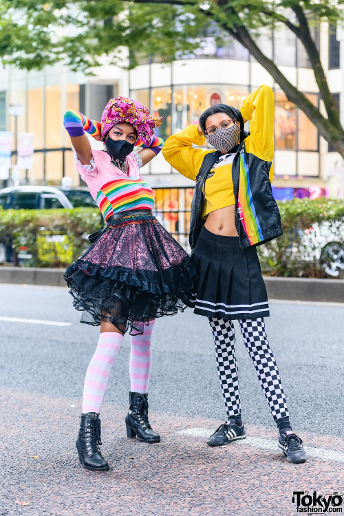 tokyo-fashion:Tokyo art student Sierra and graphic designer Jaimens on the street in Harajuku wearin