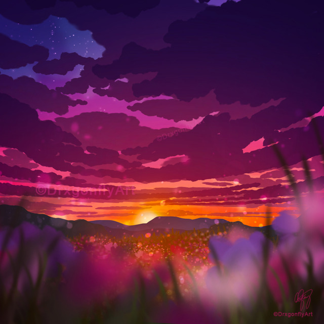 Little moments that pass us by (by drxgonfly)instagram | etsy  #artists on tumblr #landscape#meadow#wildflowers#sunset#nature#digital painting#digital art#my artwork#flowers#clouds#wildflower field#purple#up#mine#my art #sometimes i spend weeks on an art piece  #sometimes i have a major artblock for months and create something in just a few hours  #this is one of those things