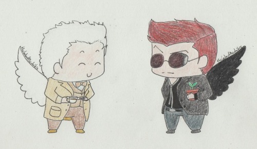 theladyofthechibis: Chibi Aziraphale and Crowley from Good omens Love them both! &lt;3