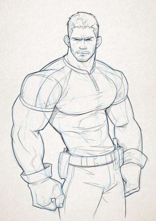 silverjow:  Daily Practice #003 - Chris Redfield fanartI’m a big Resident Evil Fan since the very 1st game of the series. I have to admit, he’s the reason why i keep replay the game RE5 and 6. Some say whoever design this character must be a bara