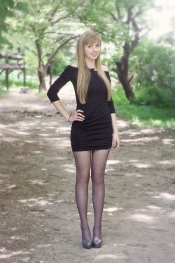 Caseyridesagain:  Fashion-Tights:  Black Dress With Pantyhose And Heels  (Via Tumbleon)