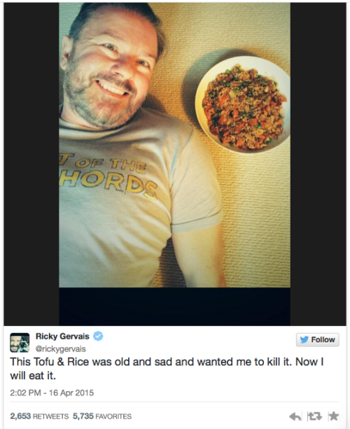 actuallykylekallgren:micdotcom:Ricky Gervais continues anti-hunting crusade on Twitter On April 13 G