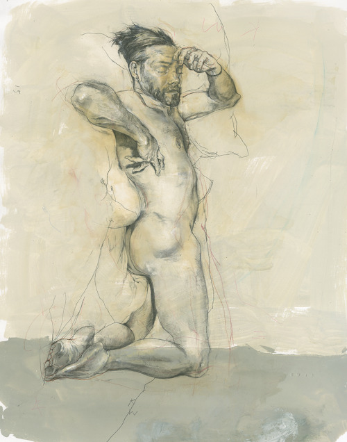 UPRIGHT, 2015, mixed media on paper, 24 x 19 in., 61 x 48 cm.