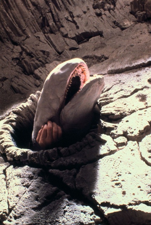 snowpi:humanoidhistory:The asteroid monster on the set of The Empire Strikes Back (1980)i wish he ha