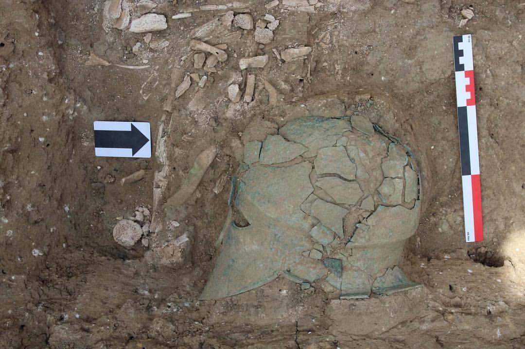 Corinthian helmet discovered in a 5th century BC grave in the Taman Peninsula, Russia #russia #helmet #ancient #greek #museum #history