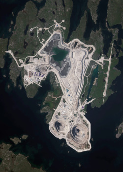 dailyoverview: The Diavik Diamond Mine is located on the Lac de Gras lake in the Northwest Territories of Canada, 120 miles (193km) south of the Arctic Circle. The mine produces approximately 7.5 million carats of diamonds each year. In standard weight,