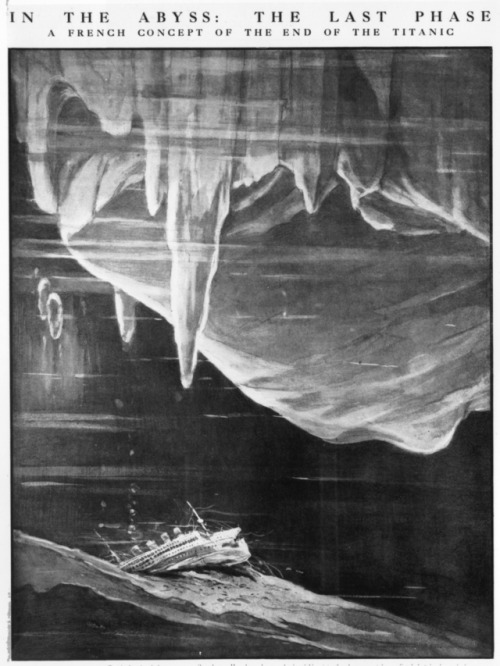 In the Abyss: The Last Phase.Contemporary 1912 illustration in The Graphic of the sunken Titanic. By