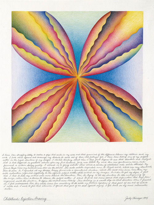 3 obras do Rejection Quintet de Judy Chicago, 1974.Uma delas chama-se Female Rejection Drawing, &