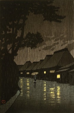 Rainy Night at Maekawa   - by Kawase Hasui (1932)