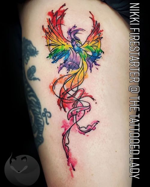 Rainbow EVERYTHING. Yes please! Here&rsquo;s a splashy watercolor phoenix that I did.  . . . . #