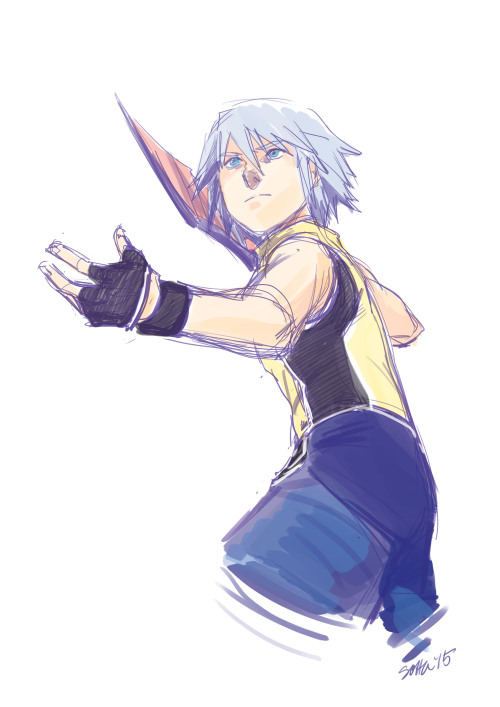 sottapop:  Riku sketch to end the work day.  I think I made his hair too short for his KH outfit… but WUT EVER.