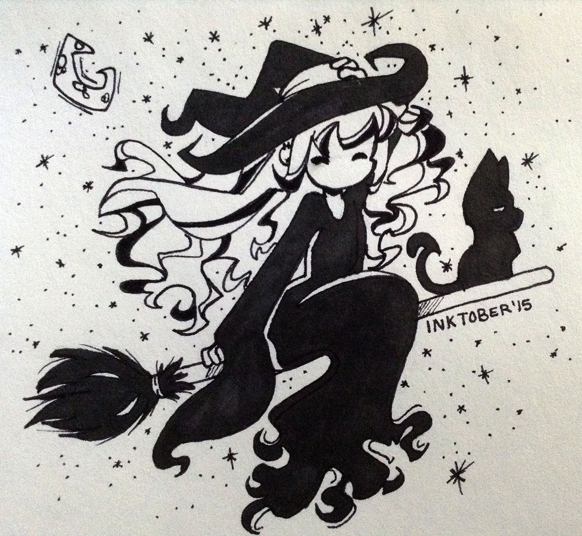 cheshirecatsmile37art:  Little Miss Witch again for a quick Inktober #2 before I