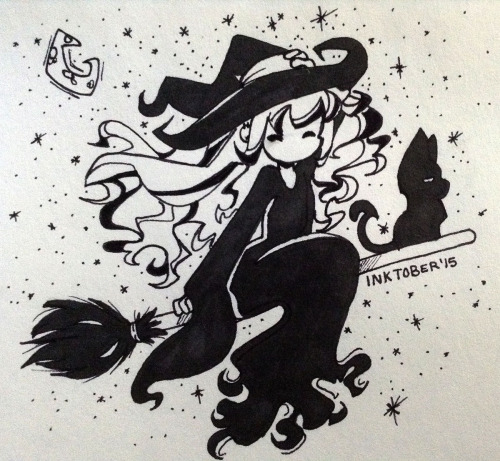 cheshirecatsmile37art:  Little Miss Witch again for a quick Inktober #2 before I have to leave tonight I think I’m going to change sketchbooks this papers bleeds like crazy 