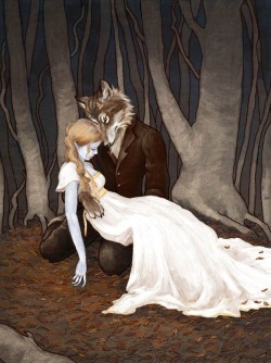 mmeflamel:  Artist Erin Kelso, a brilliant performer of the gothic and dark fairytales. What happens when the princess wakes up…  Source:http://dailypicksandflicks.com/2011/08/05/fairy-tale-art-fantastic-illustrations-by-erin-kelso-picture-gallery/