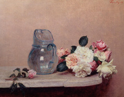 dark-splendor:  Still Life With Roses (1866), Henri Fantin-Latour