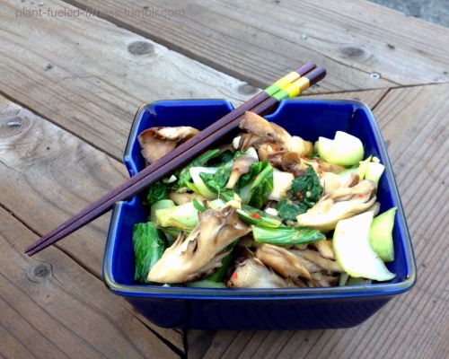 paleo-experiment: Sautéed Oyster Mushrooms and Bok Choy with Garlic and Ginger. Coconut Oil, Sesame 