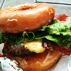 everybody-loves-to-eat:  The Luther Burger aka The Donut Burger This hybrid food has disputed origins, but most say it was a favorite of the late, great Luther Vandross (hence the name) and one of these, depending on toppings, can run you 1,000 or more