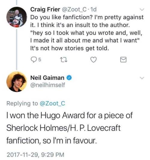 geekkhaleesi:  queer-deadpool: Neil Gaiman y'all 🔥  Who hurt Craig?  