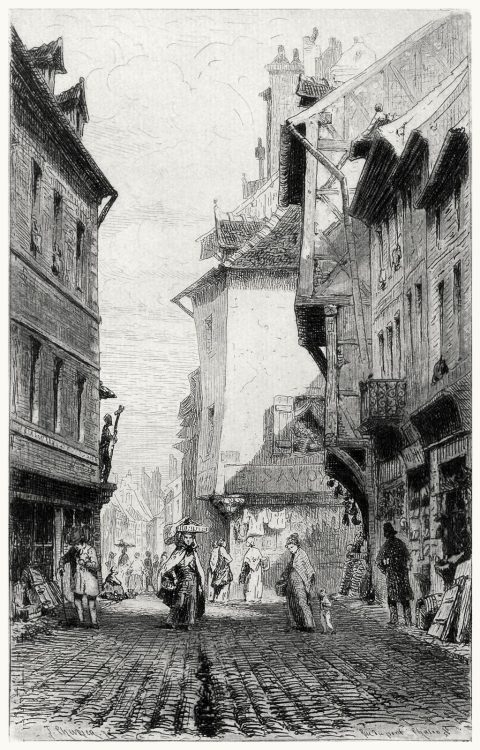 oldbookillustrations:Rue du Pont.From Chalon-sur-Saône pittoresque et démoli (Chalon-sur-Saône, pict