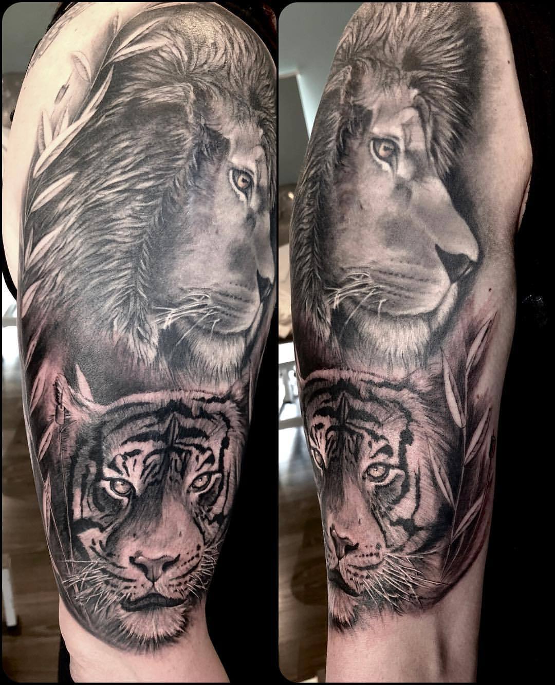 Miguel Angel Tattoo  Lion and tiger scar cover up bone by