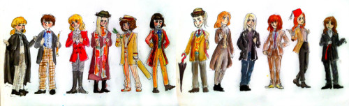 sildesalaten:  Companions dressed as Doctors. I drew this a couple of months ago and then completely forgot about it. 