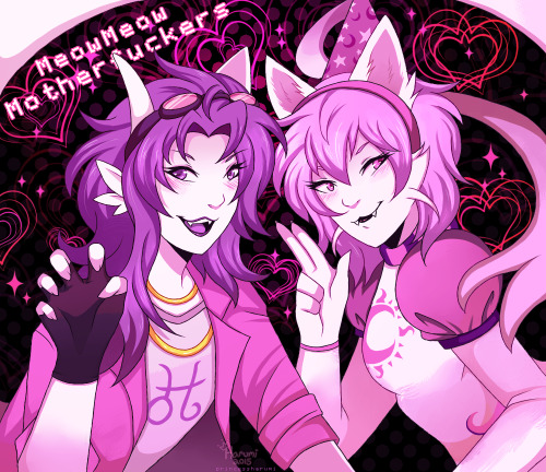 ~☆♡♔♡☆   All hail the Kitty Princesses   ☆♡♔♡☆~     I got carried away with this picture haha but it was a lot of fun ! I wanted to draw the both of them together, they’re both pretty pink+purple kitty princesses <3 Plus Nepeta