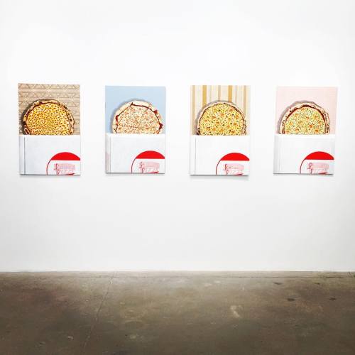 A whole wall of pizza, what could be better? #TimothyWehrle #PizzaParty #AllTheCheese (at PPOW Gall